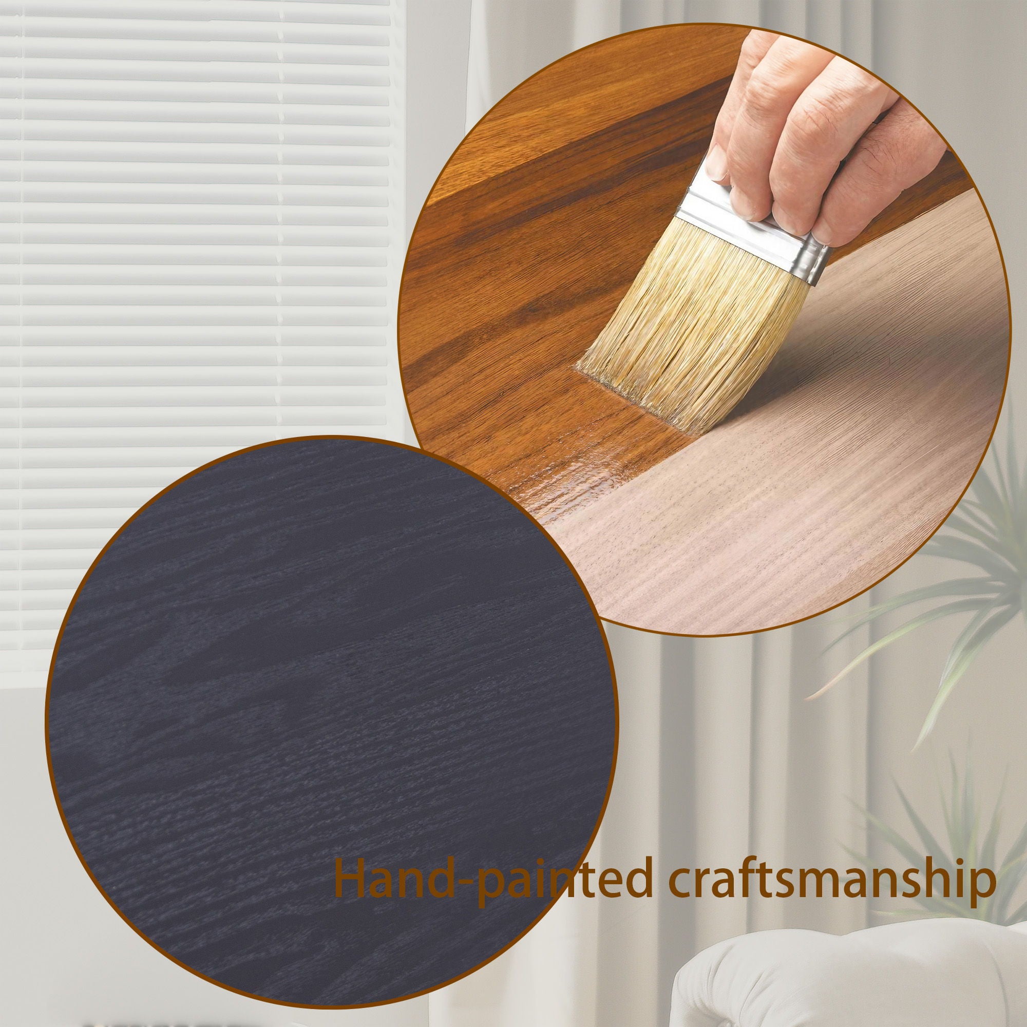 Rustic Carved Wood Coffee Table, Handcrafted Look With Ornate Side Panels