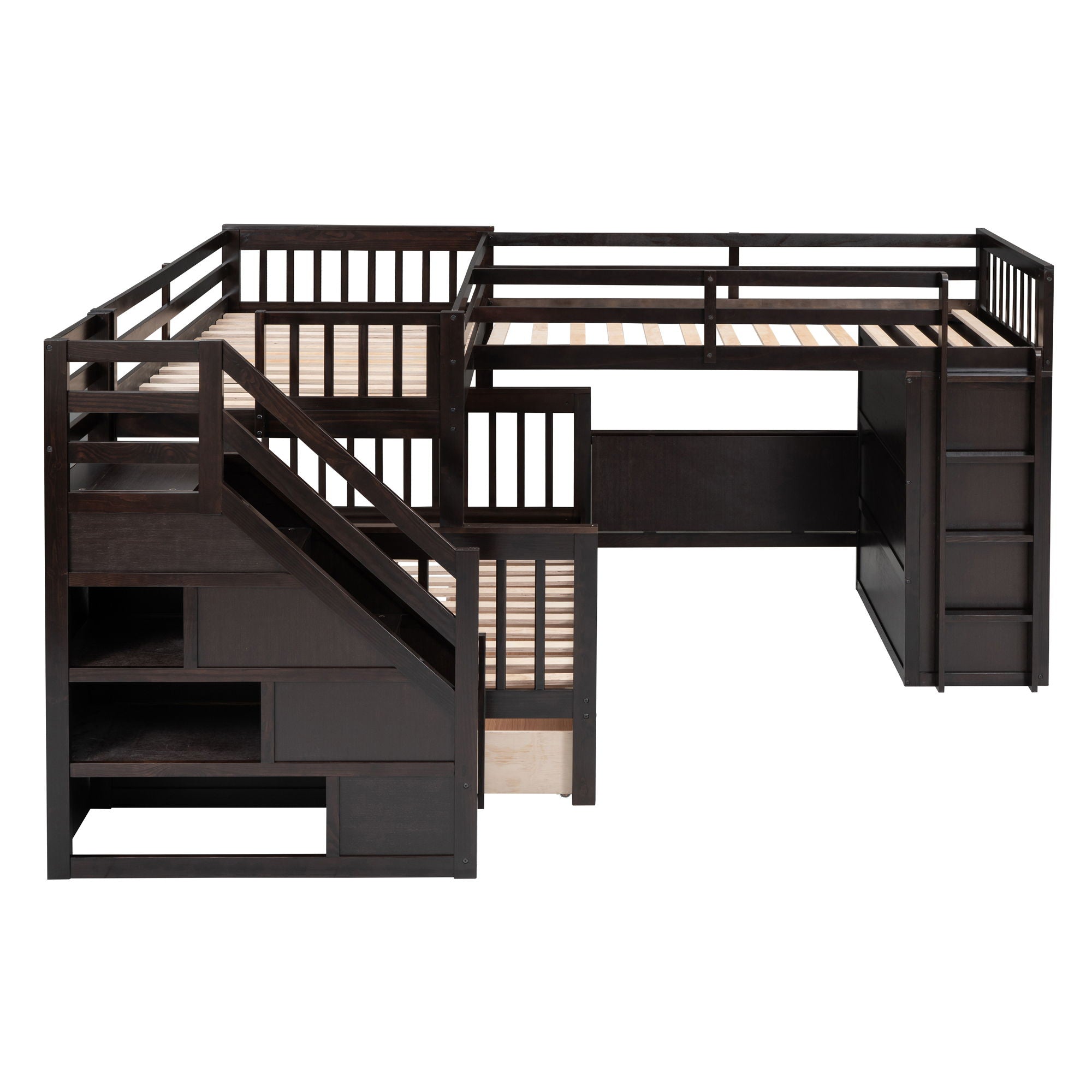 L Shaped Bunk Bed With 3 Drawers, Portable Desk And Wardrobe