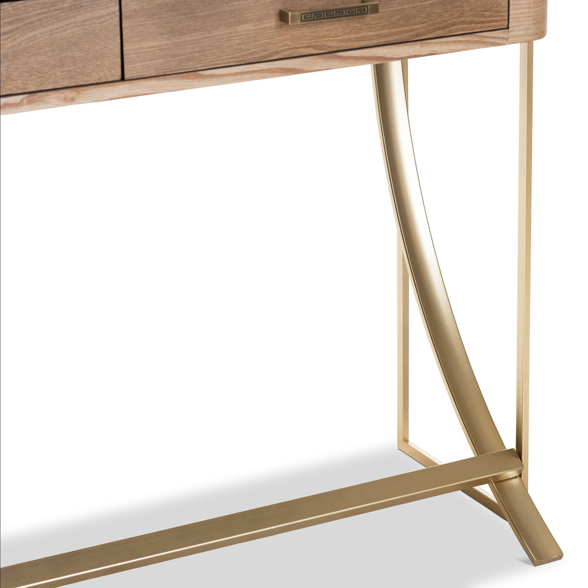 Lafoy Modern and Contemporary Natural Brown Finished Wood and Gold Finished 2-Drawer Console Table