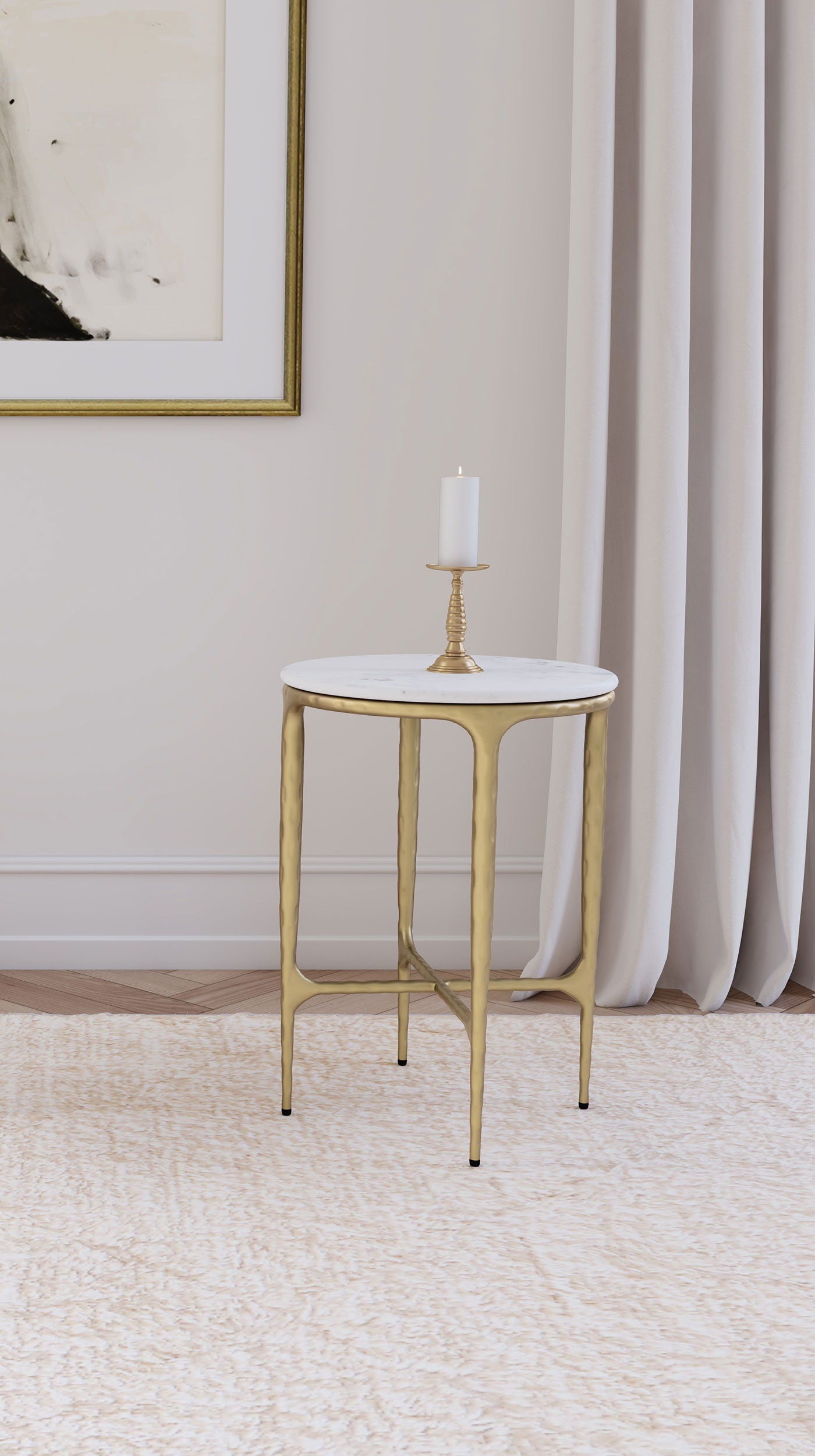 Coaster Fine Furniture Baldwin - Round Marble Top Side Table - White And Gold | Meri Furniture