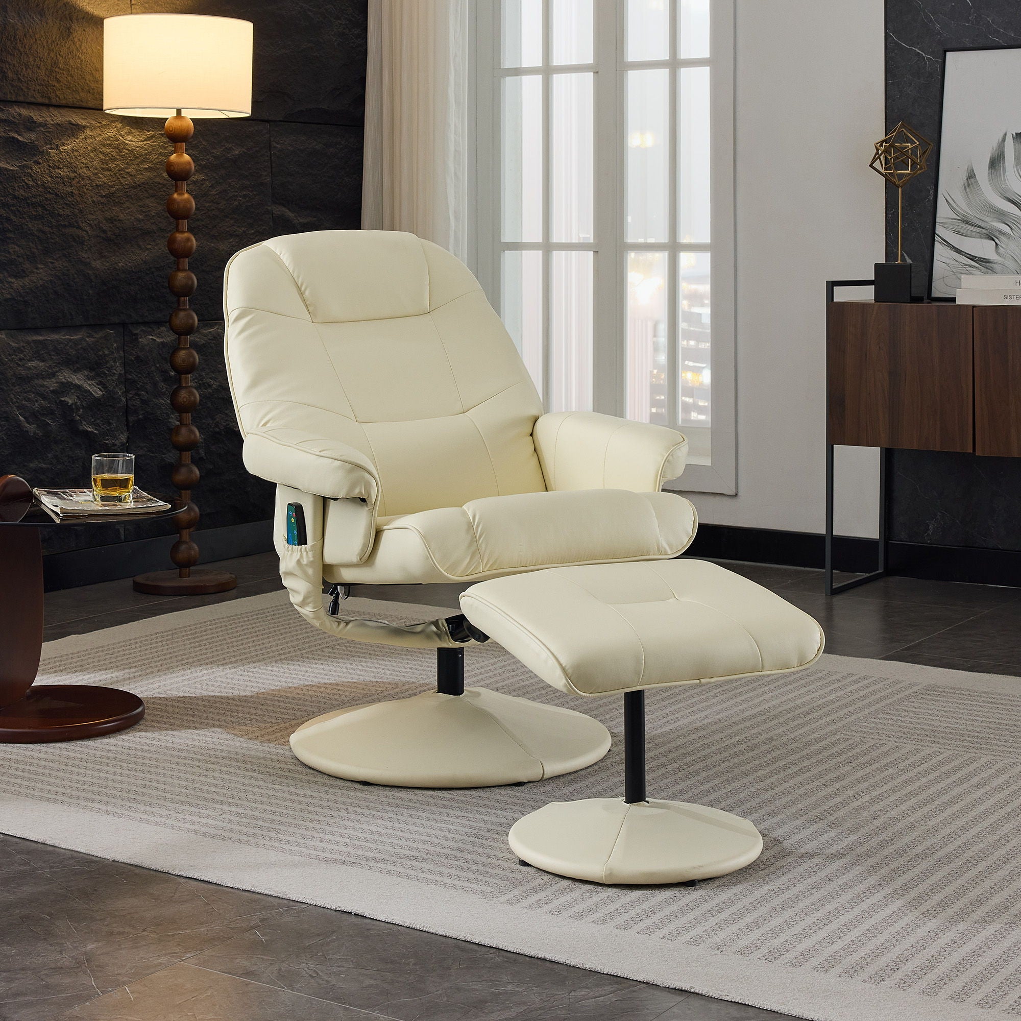 360° Swivel Reclining Chair With Wrapped Base, 5 Point Vibration Massage