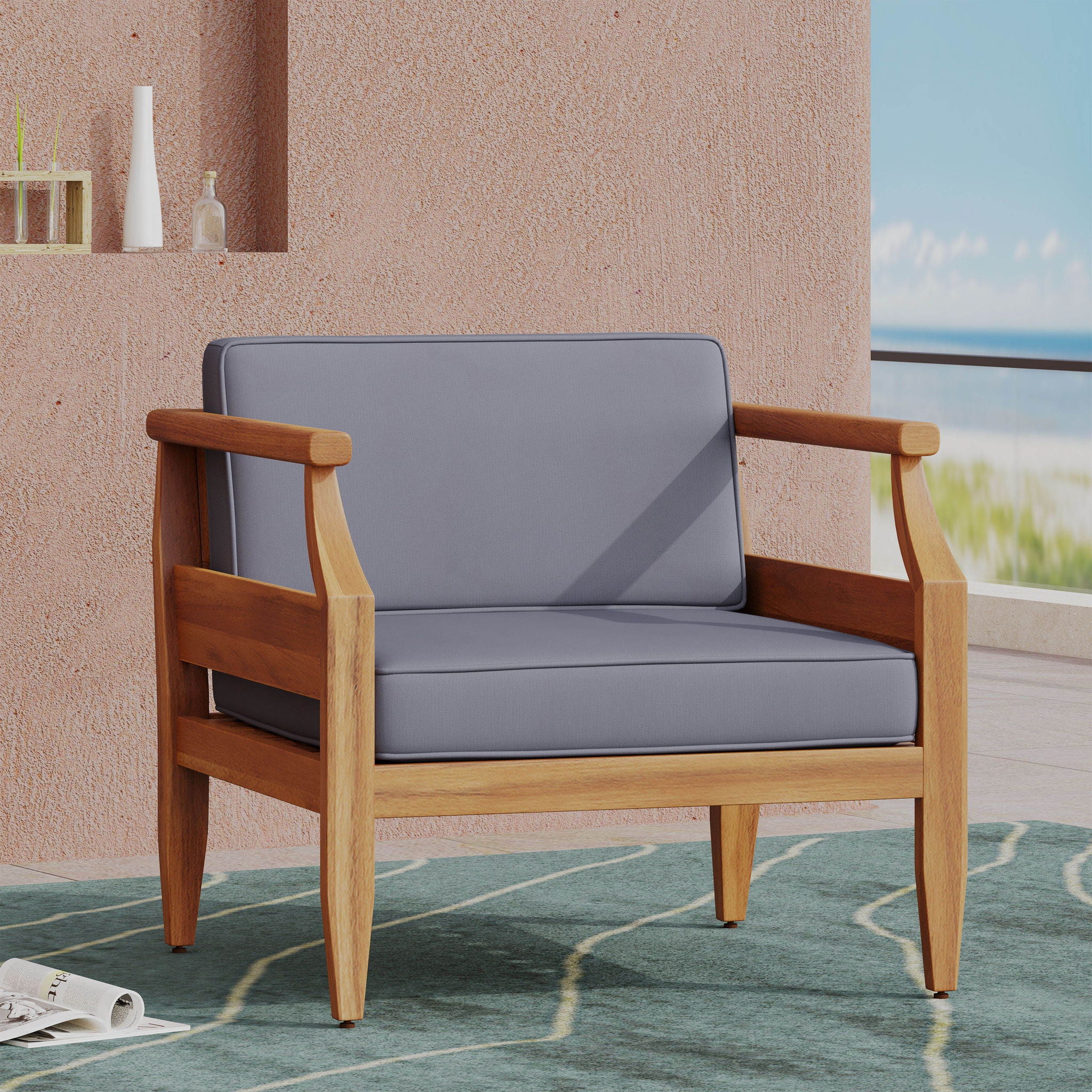 Outdoor Club Chair With Recessed Arms And Cushions