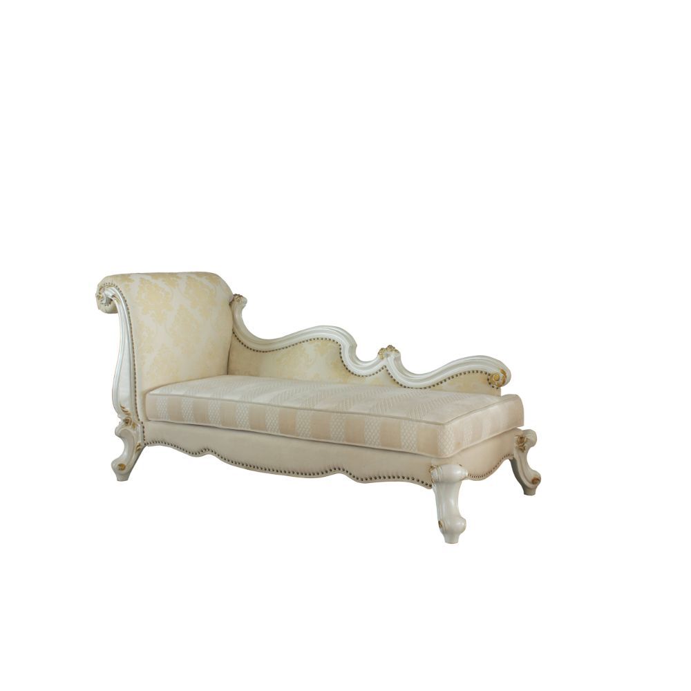 ACME Picardy - Chaise - Antique Pearl & Fabric | Meri Furniture
