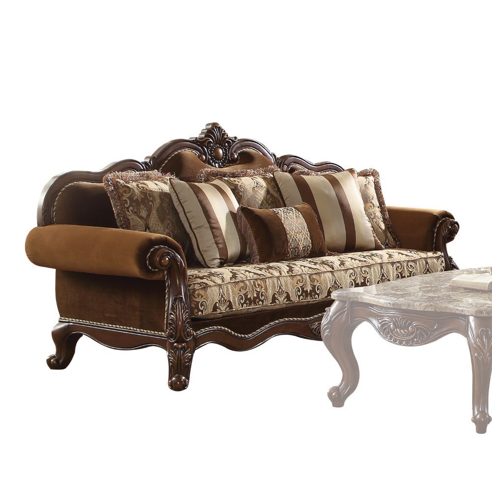 ACME Jardena - Sofa - Fabric & Cherry Oak | Meri Furniture