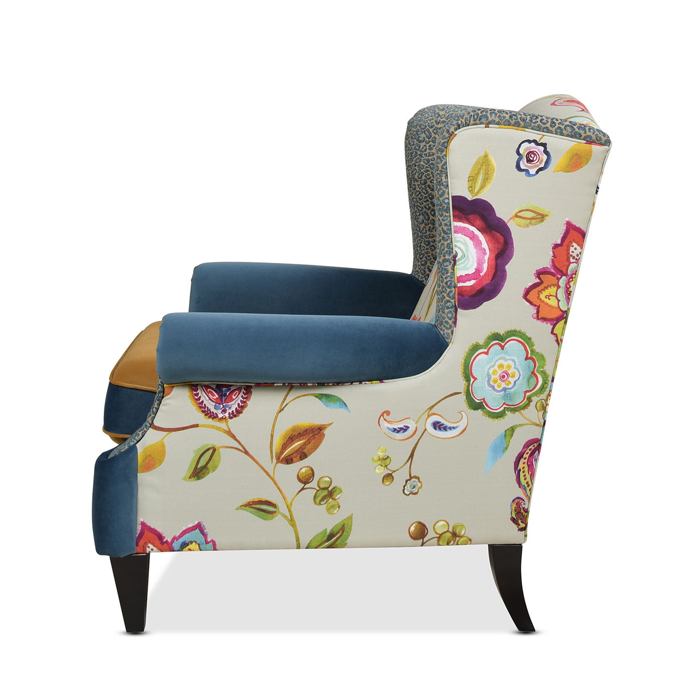 Anya - Boho Chic Wingback Accent Arm Chair - Floral / Leopard / Blue Teal / Yellow Gold