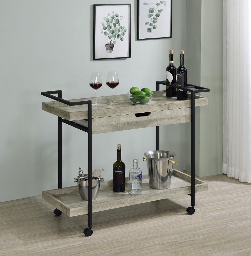 Coaster Fine Furniture Ventura - 1-Drawer Engineered Wood Bar Cart - Gray Driftwood | Meri Furniture