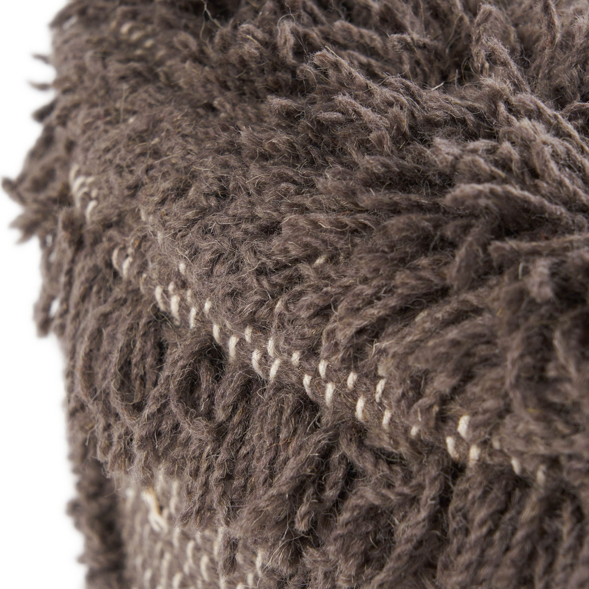 Roja - Handcrafted Wool & Cotton Foot Stool With Eucalyptus Wood Frame - Dark Brown