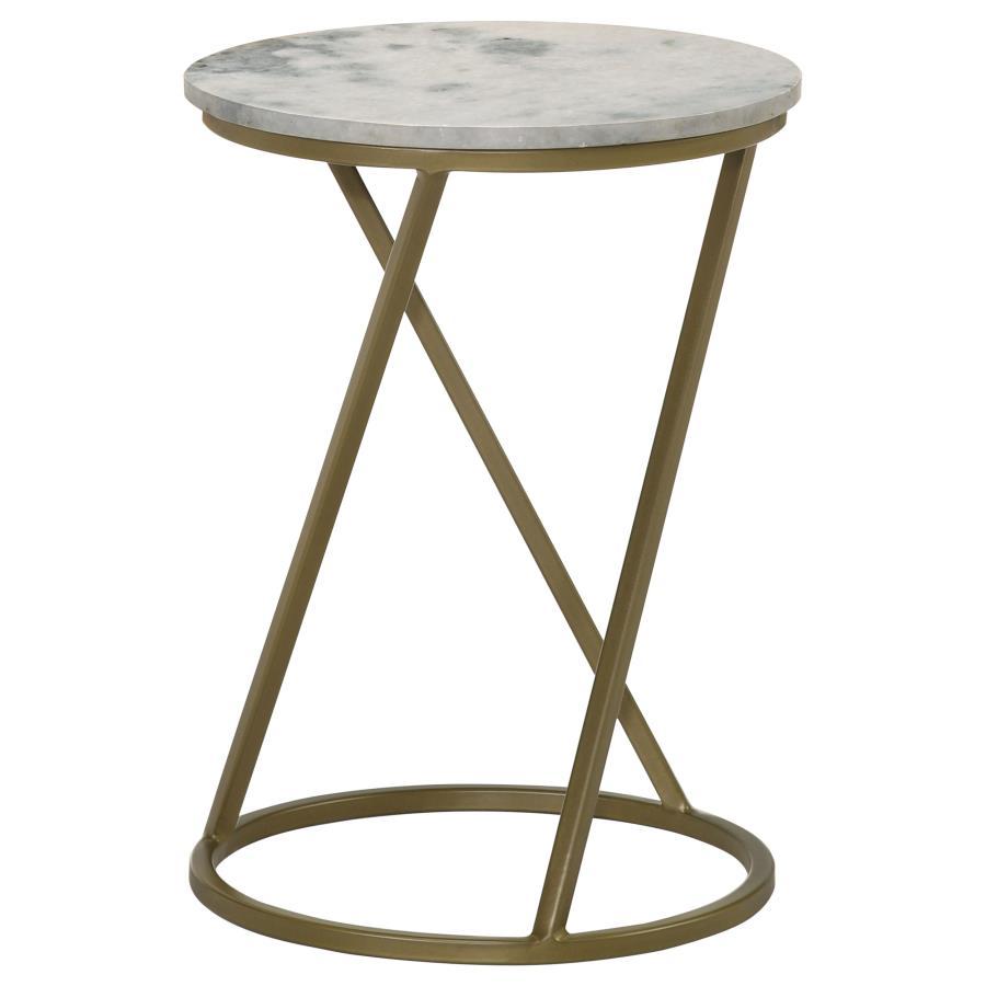 Coaster Fine Furniture Malthe - Round Marble Top Accent Side - White And Antique Gold | Meri Furniture