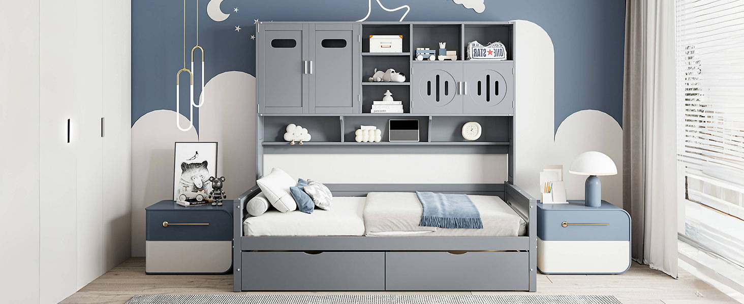 Daybed With All-In-One Cabinet And Shelf