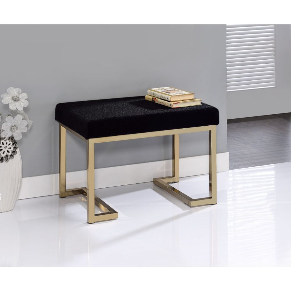 ACME Boice - Ottoman - Black Fabric & Champagne | Meri Furniture