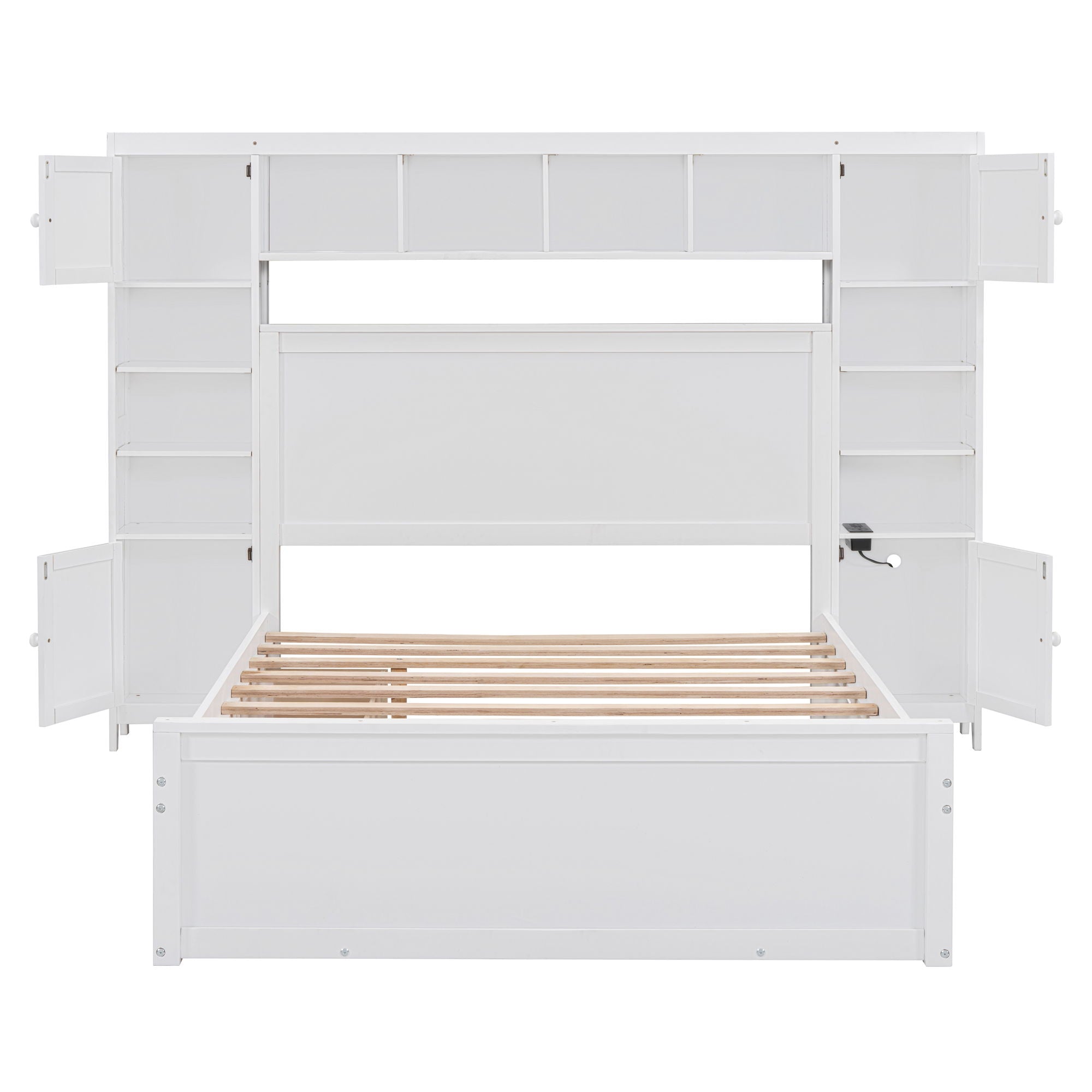 Bed With All In One Cabinet, Shelf And Sockets, Trundle