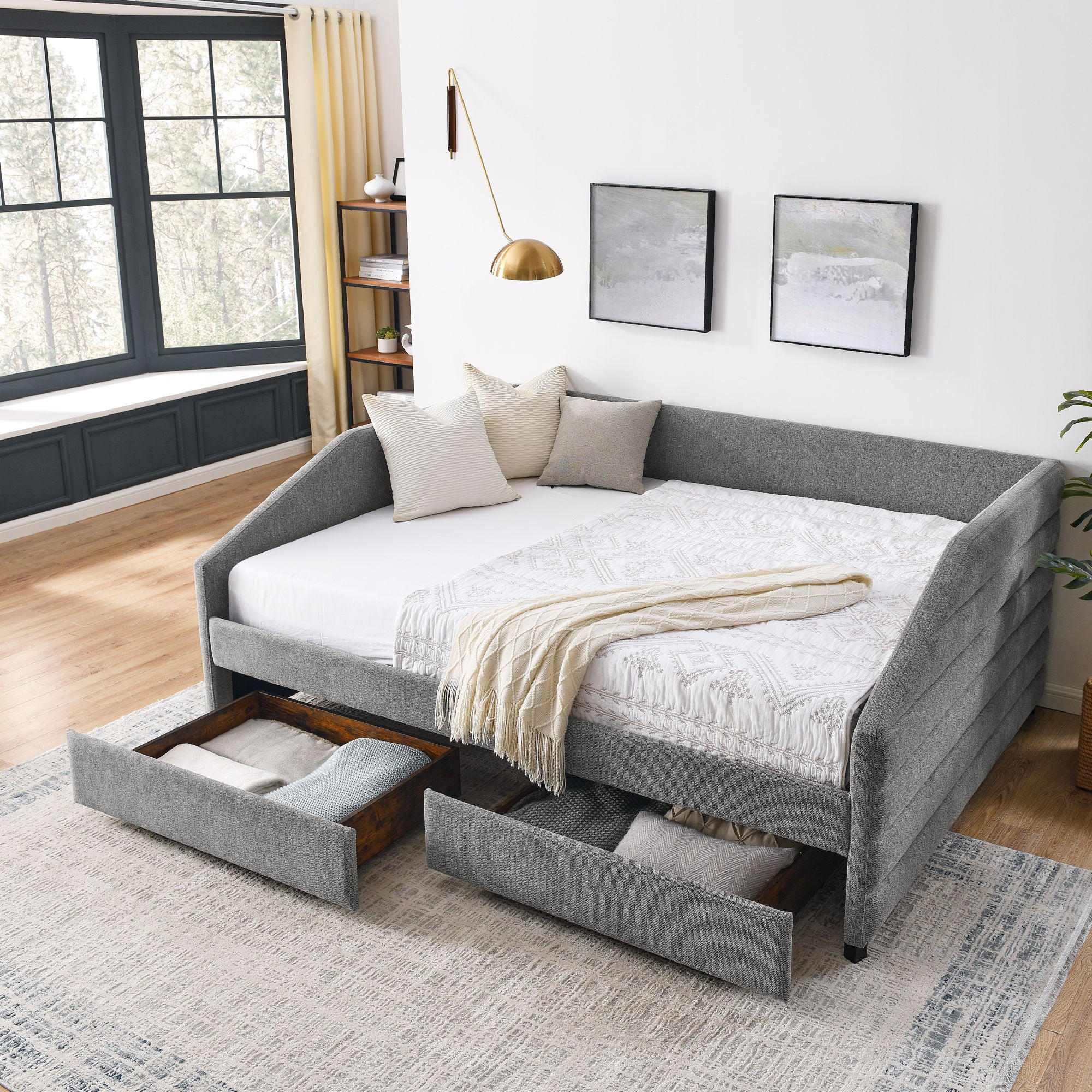 Elegant Daybed With Trundle Upholstered Tufted Sofa Bed