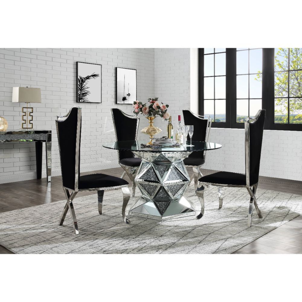 ACME Noralie - Dining Table - Mirrored & Faux Diamonds - 30" | Meri Furniture