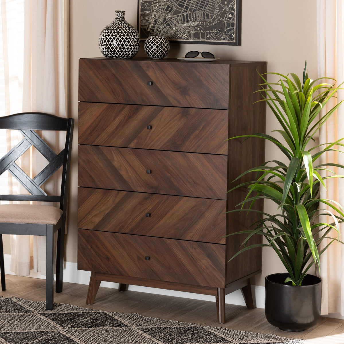 Hartman Mid-Century Modern Walnut Brown Finished Wood 5-Drawer Storage Chest