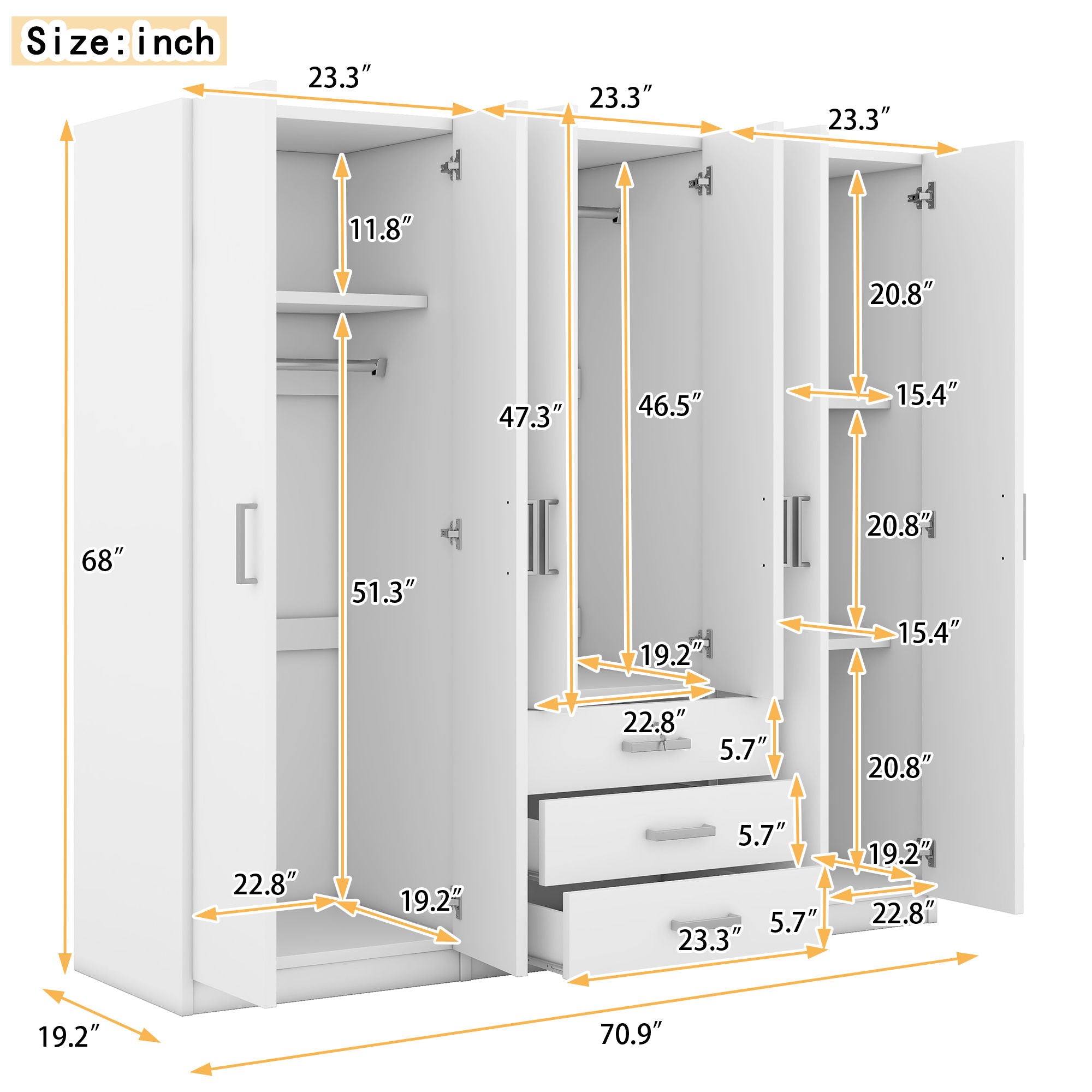 6 Doors Wardrobe Storage For Bedroom, With Big Drawers