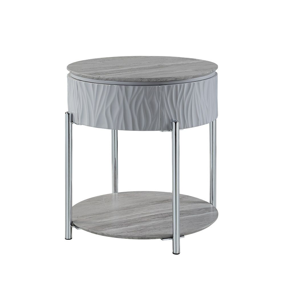 ACME Yukino - End Table - Gray High & Chrome | Meri Furniture