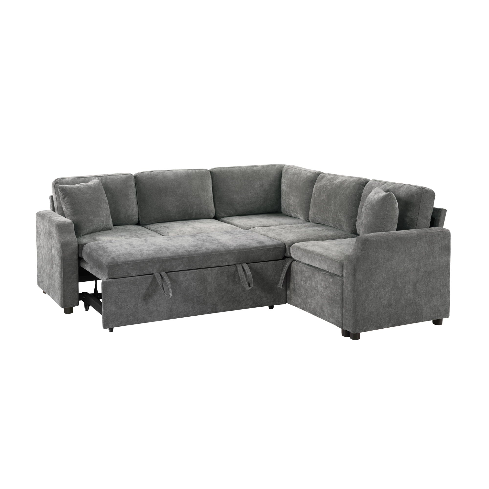 Modern L Shaped Sectional Sofa Bed With Hidden Storage Chenille Upholstery
