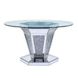 ACME Noralie - Dining Table - Mirrored, Faux Diamonds & Clear Glass | Meri Furniture