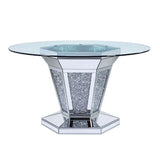 ACME Noralie - Dining Table - Mirrored, Faux Diamonds & Clear Glass | Meri Furniture