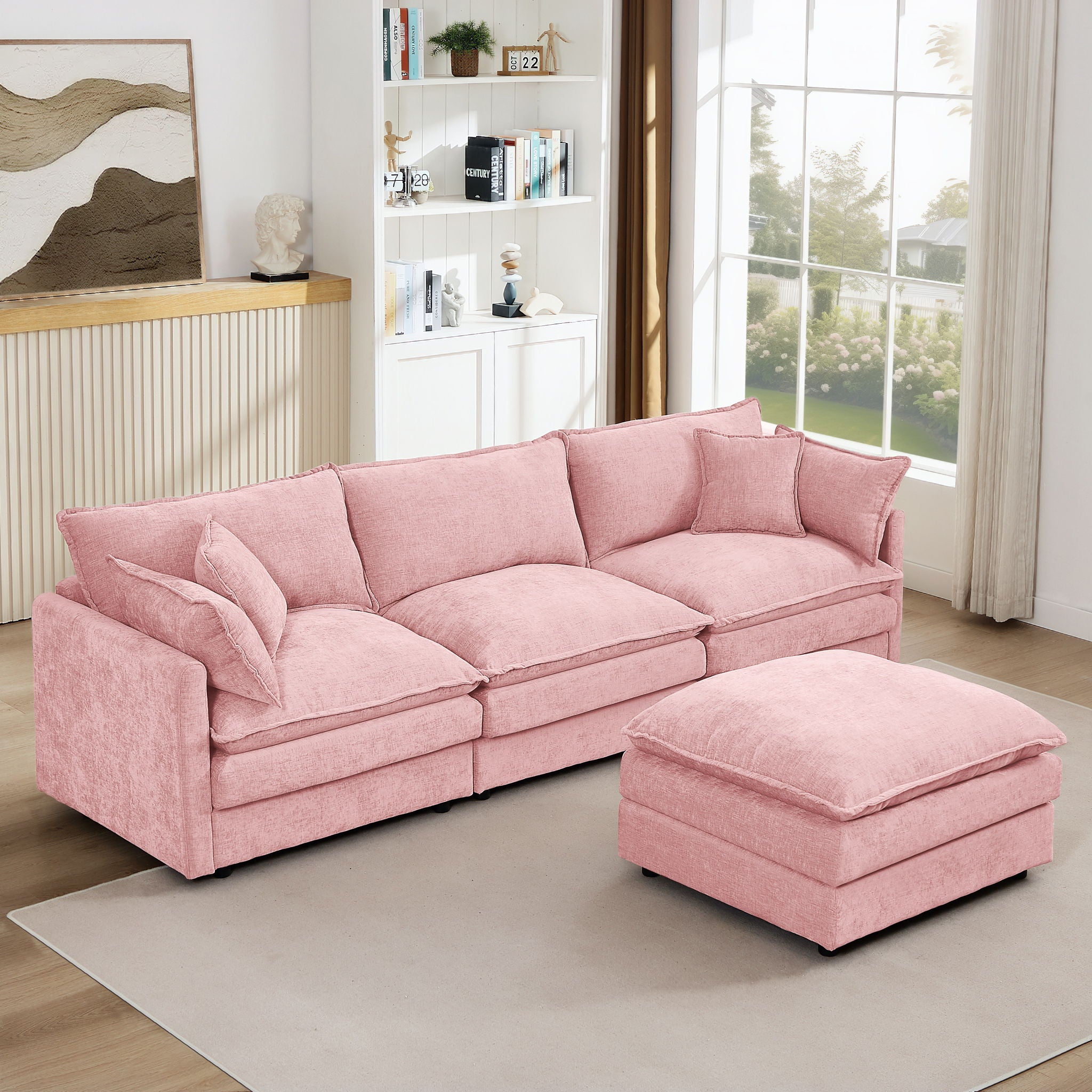 Contemporary Modular Sectional Sofa Set With Movable Ottoman