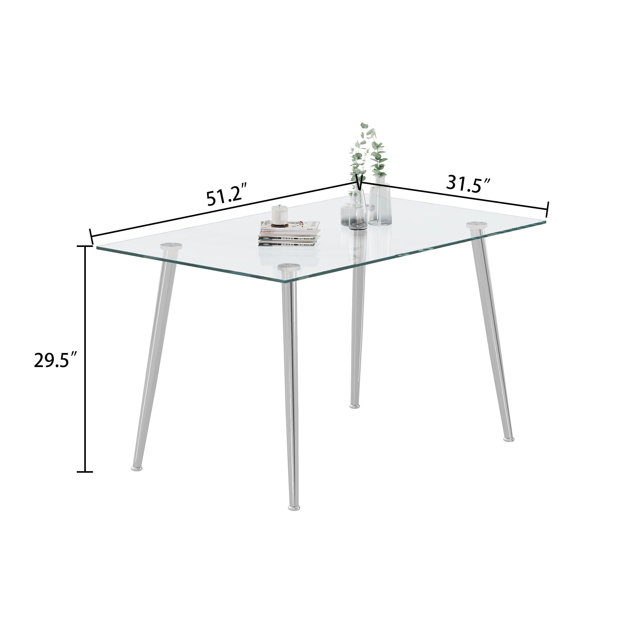Thick Tempered Glass Top Dining Table & Stainless Steel Legs - Silver