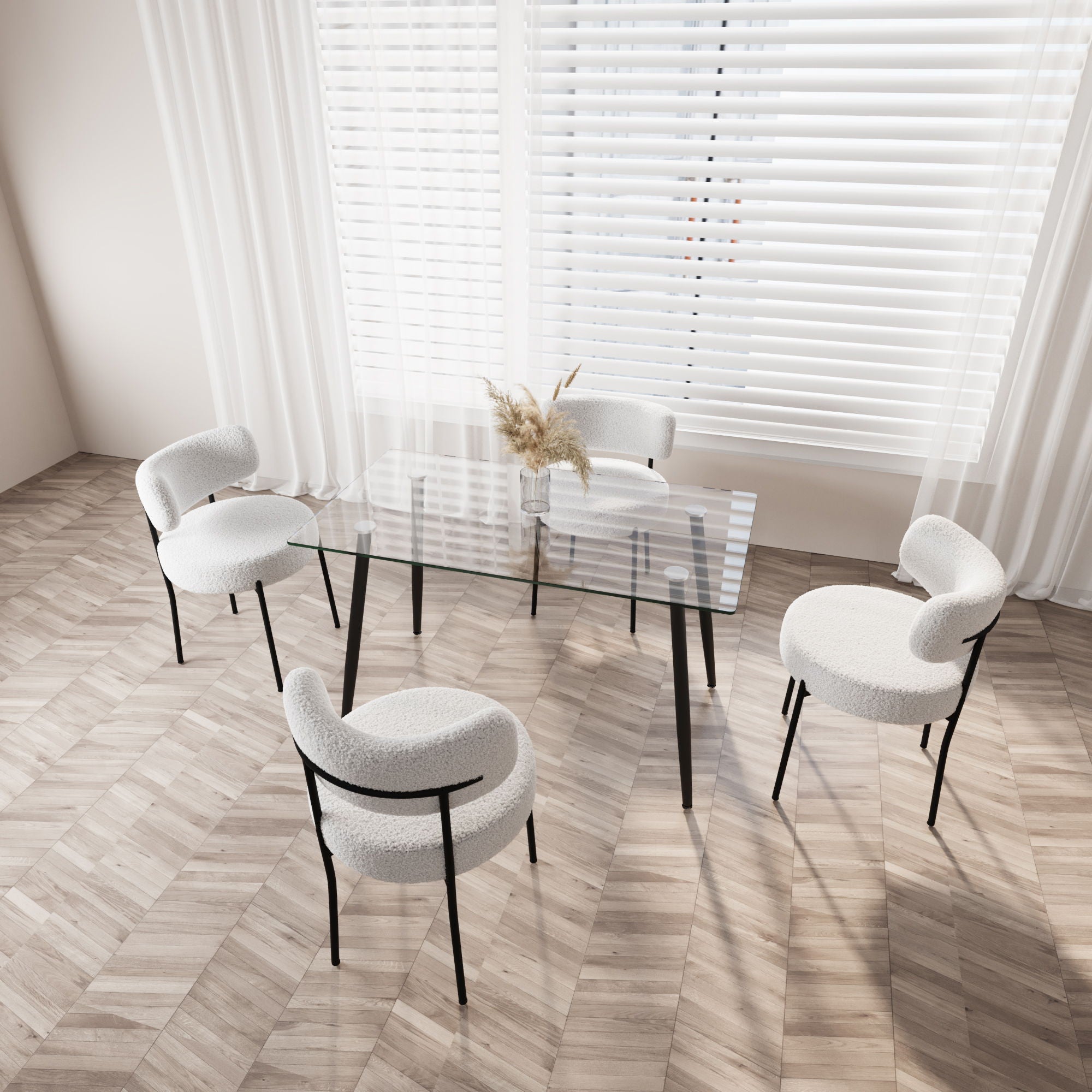 Modern Minimalist Rectangular Glass Dining Table With Tempered Glass Top Metal Legs, For 4 - 6 - Transparent