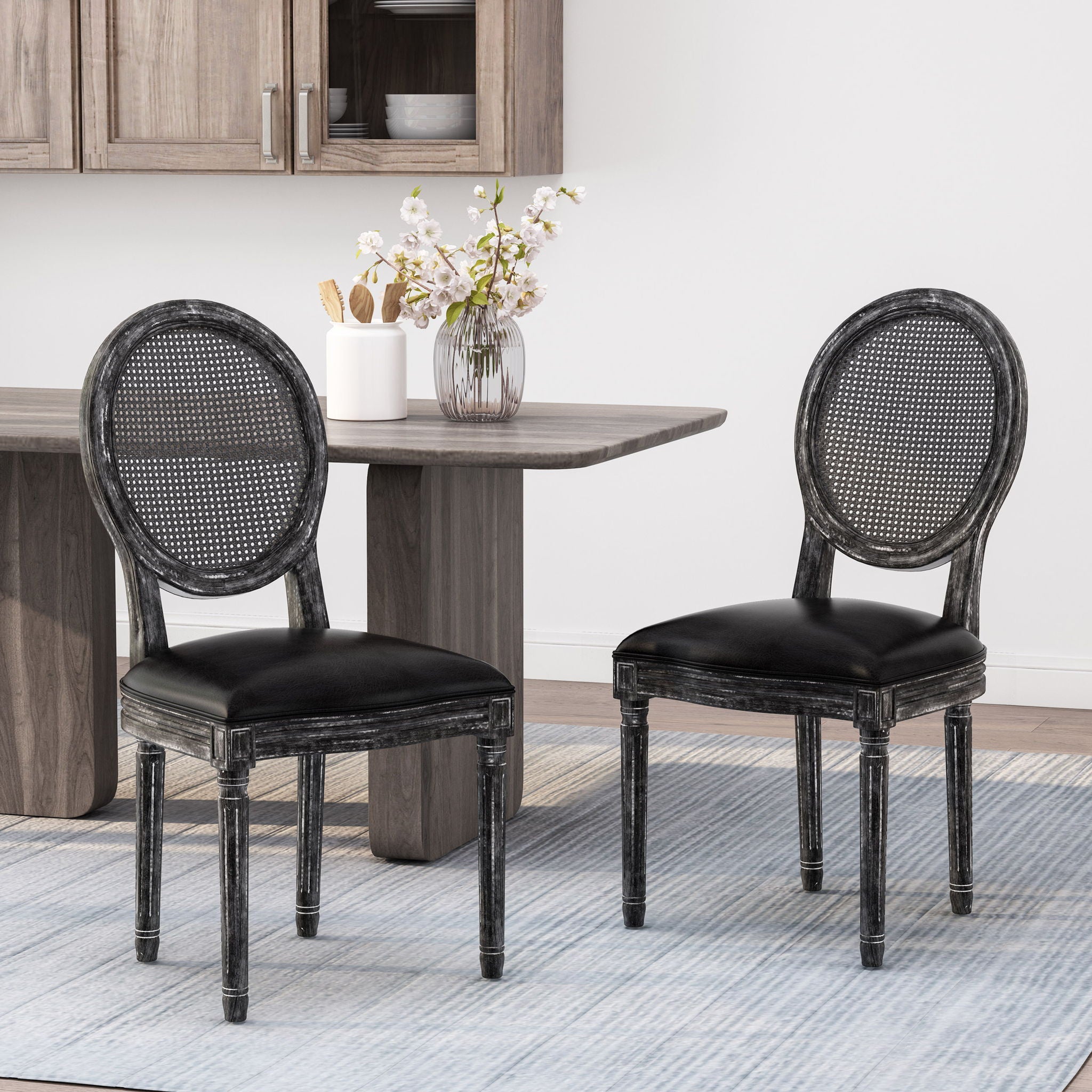 French Country Dining Chair With Cane Backrest (Set of 2)