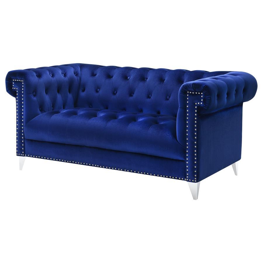 Bleker - Upholstered Tuxedo Arm Tufted Loveseat - Blue