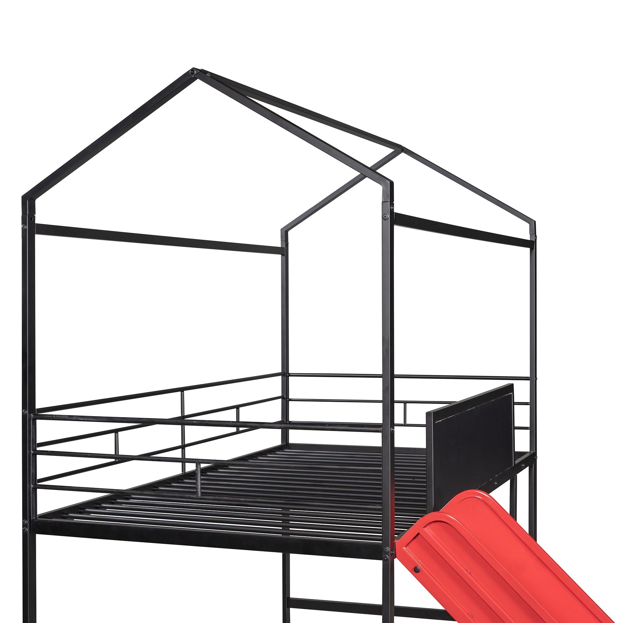 Twin Metal Loft Bed With Slide And 2 Sided Writable Wooden Board - Black