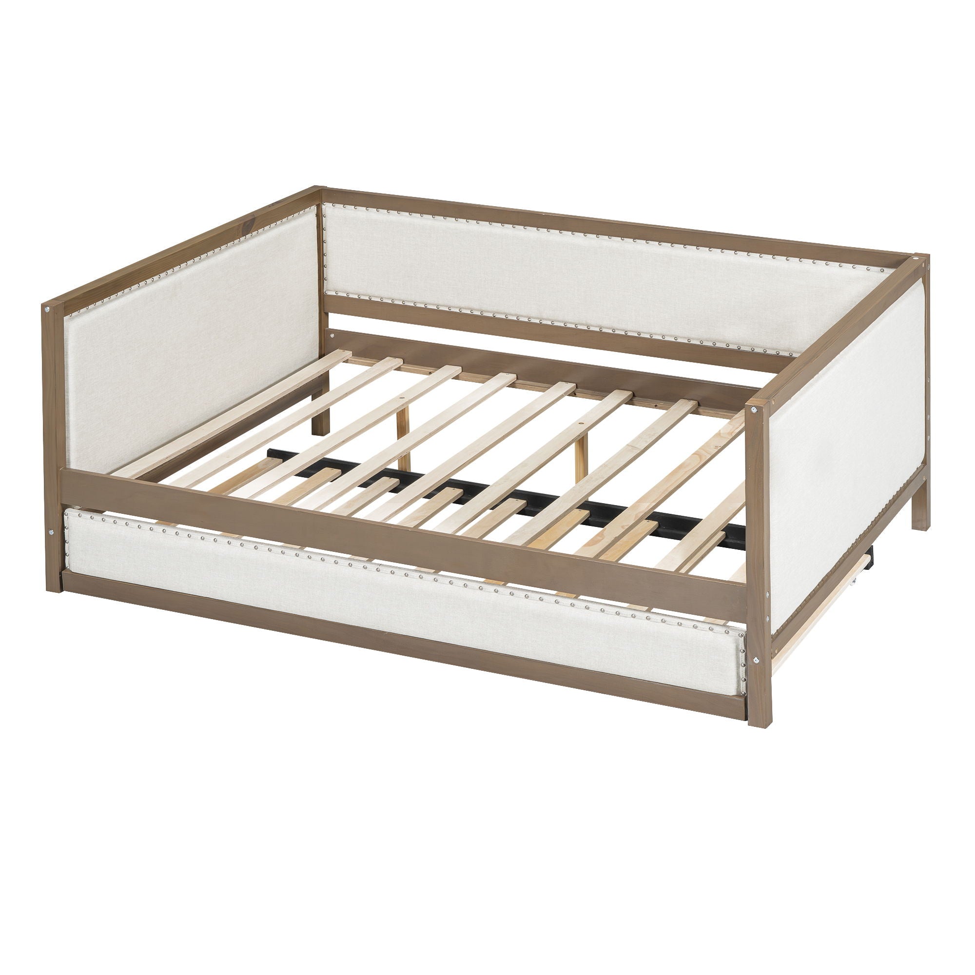 Full Size Daybed With Trundle And Nailhead Decoration - Wood