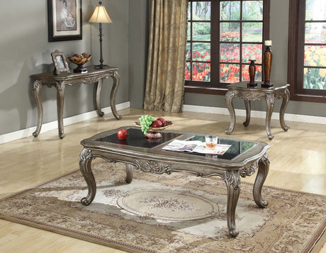 ACME KD, Rect. Coffee Table w/Marble Top • Curved Apron w/Scrolled Ornamental Details • Leg: Queen Anne w/Leaf Accent | Meri Furniture