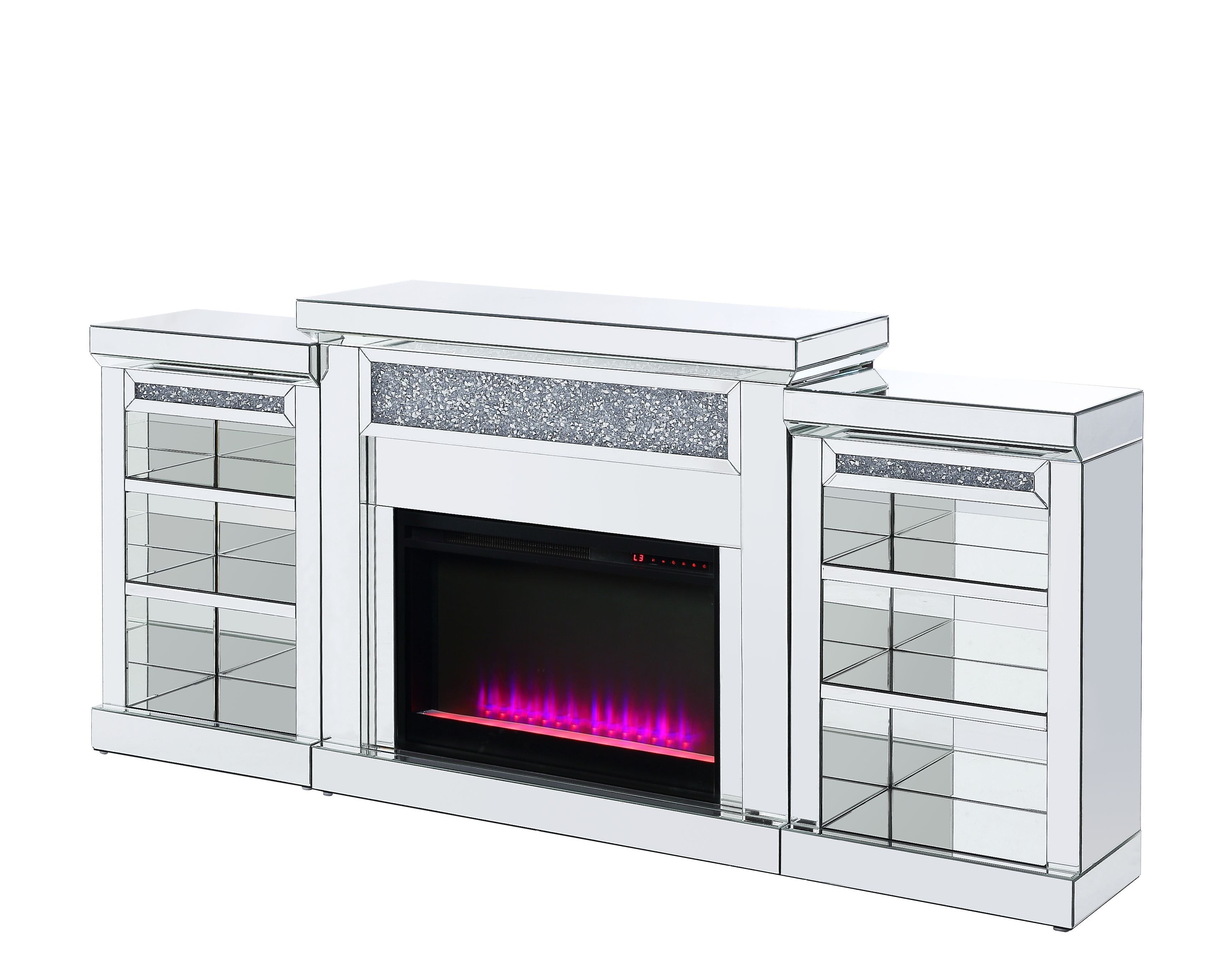 ACME Noralie - Fireplace - Mirrored & Faux Diamonds - 36" | Meri Furniture