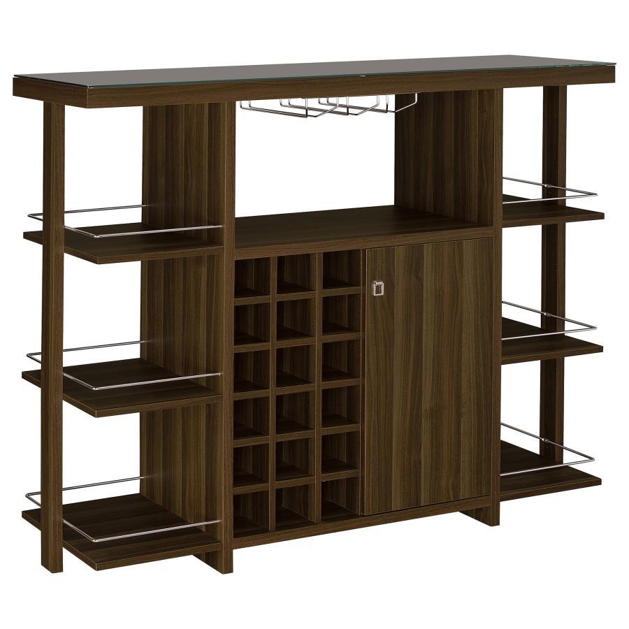 Coaster Fine Furniture Evelio - 6-Shelf Glass Top Home Bar Wine Cabinet - Walnut | Meri Furniture
