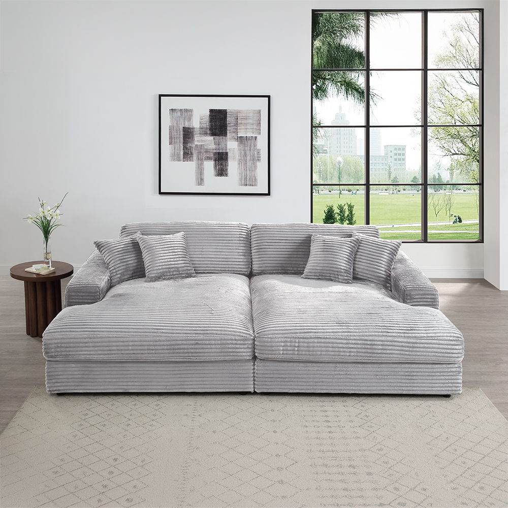 ACME Hilde - Sectional Sofa With 4 Pillows - Gray | Meri Furniture