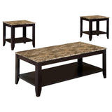 Flores - 3 Piece Faux Marble Top Coffee Table Set - Cappuccino