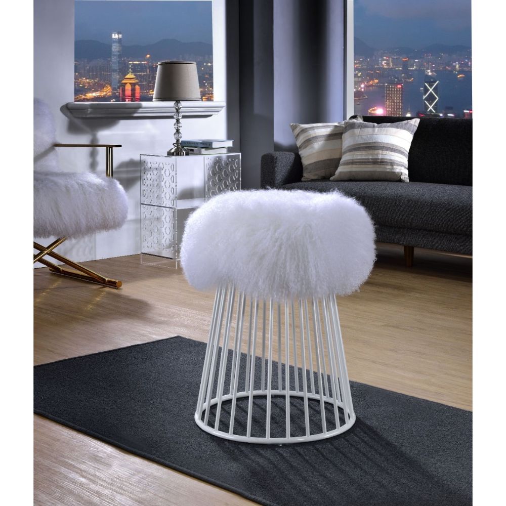 ACME Bagley - Ottoman - Wool & White | Meri Furniture