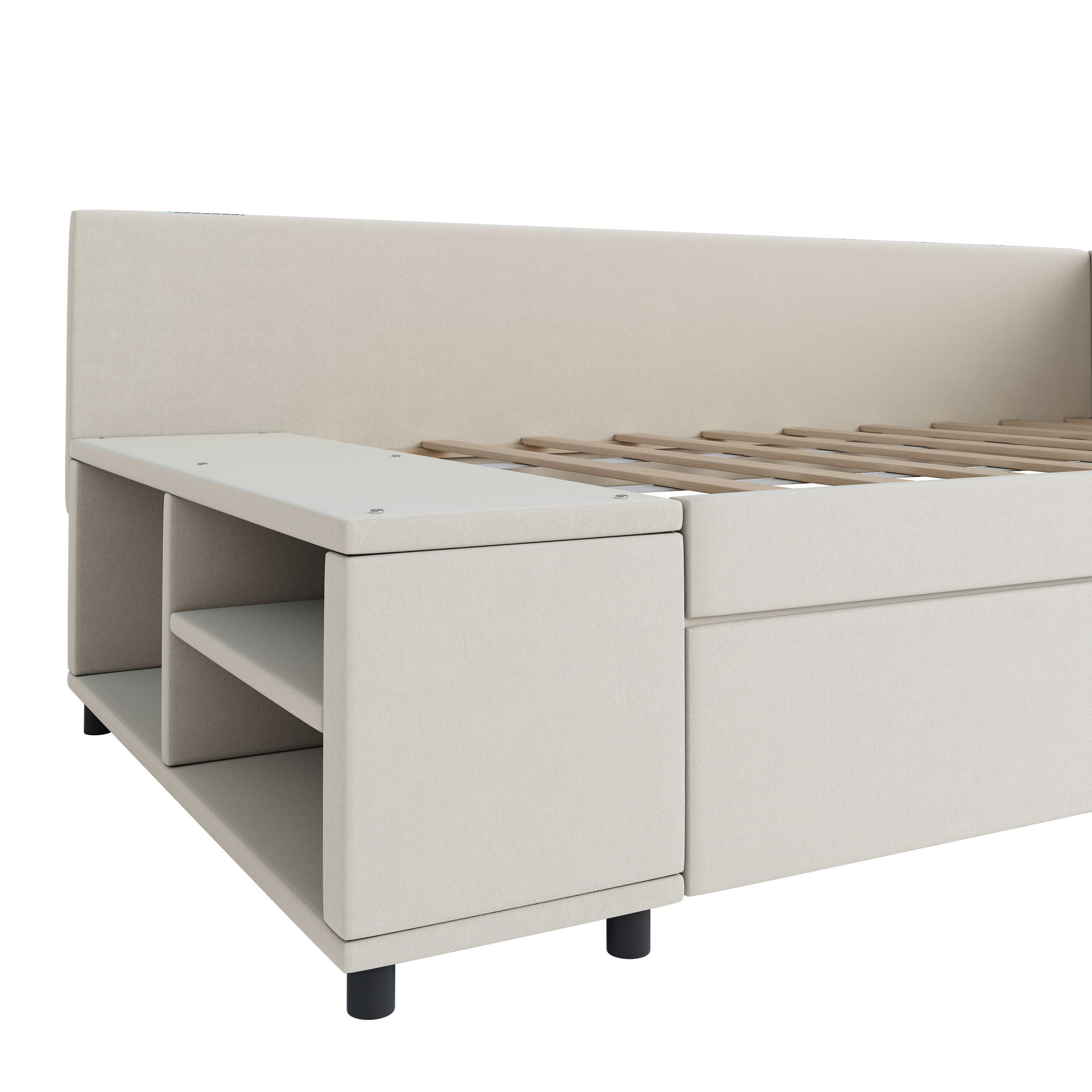L Shaped Upholstered Platform Bed With Storage And Drawers