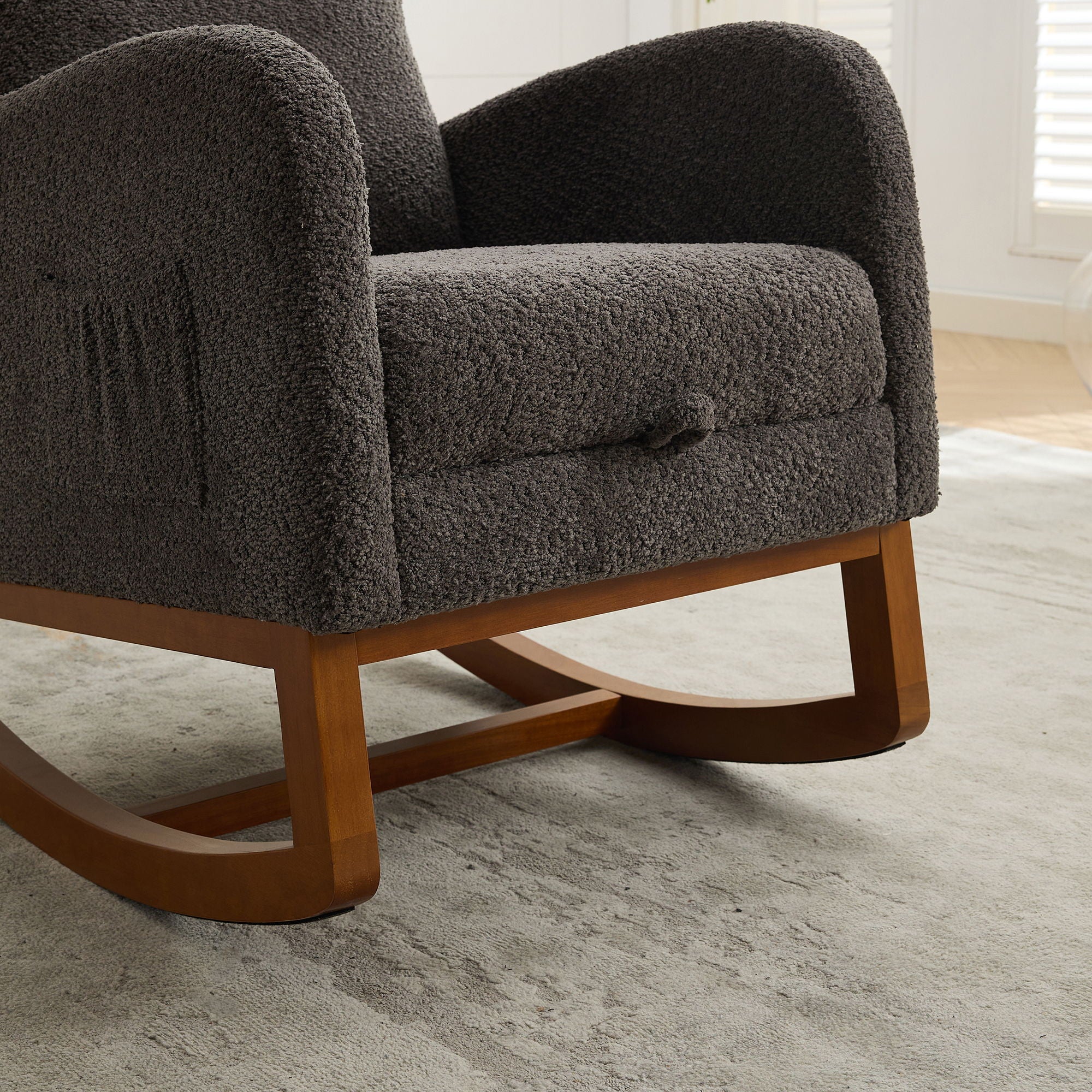 Rocking High Back Glider Chair With Retractable Footrest, Side Pocket