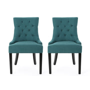 Dining Chair (Set of 2) With Upholstered Diamond Tufting And Espresso Birch Legs - Teal