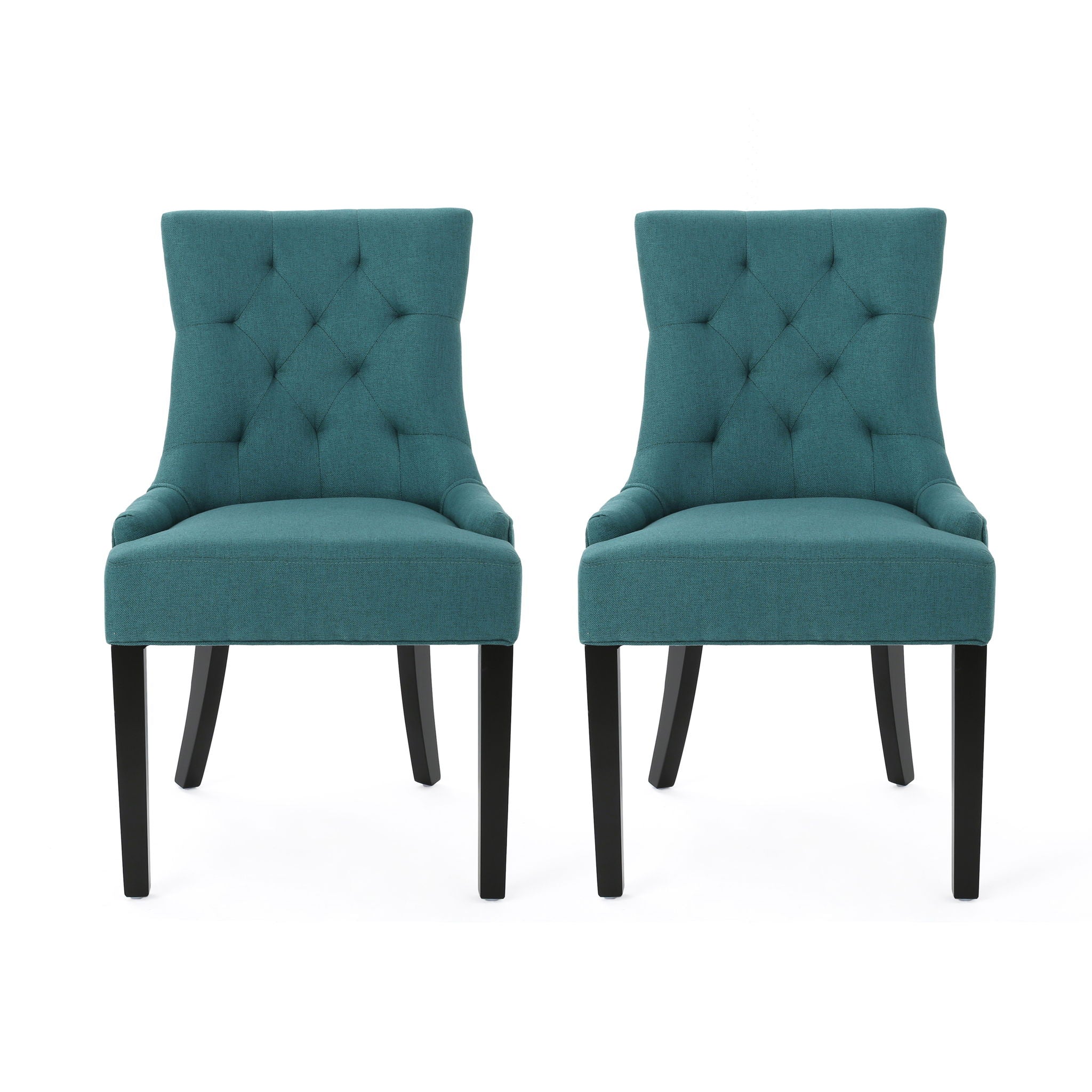 Dining Chair (Set of 2) With Upholstered Diamond Tufting And Espresso Birch Legs - Teal