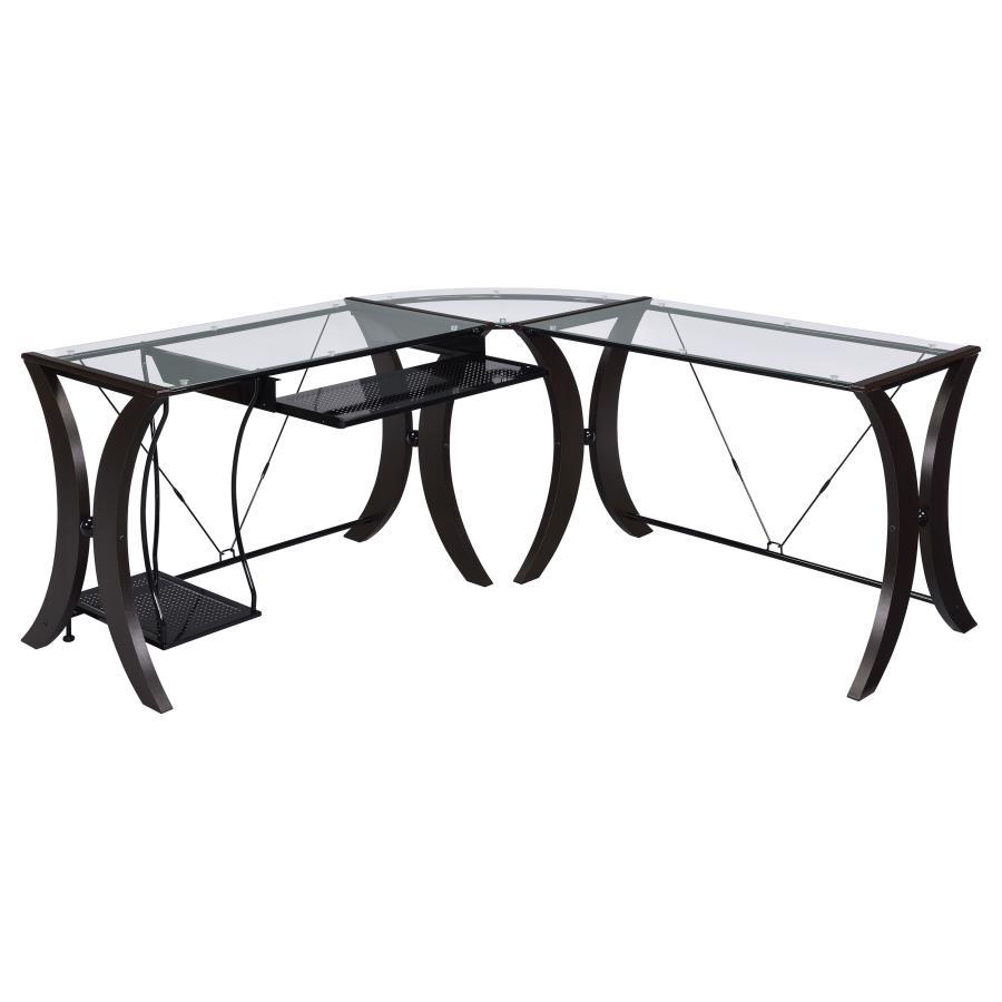 Coaster Fine Furniture Monterey - Glass Top L-Shape Computer Desk - Cappuccino | Meri Furniture