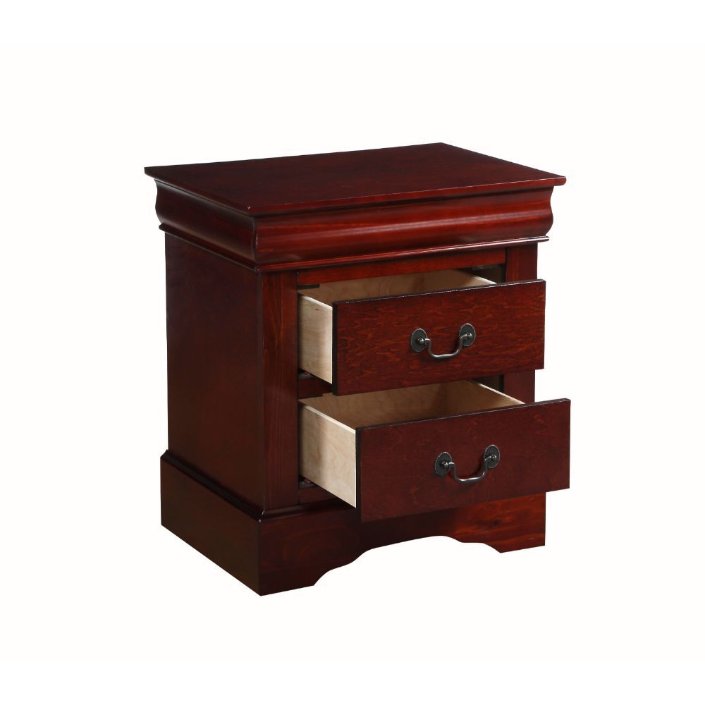 It has two drawers with center metal glide and brushed nickel metal handle. Offers you plentiful storage with spacious drawers