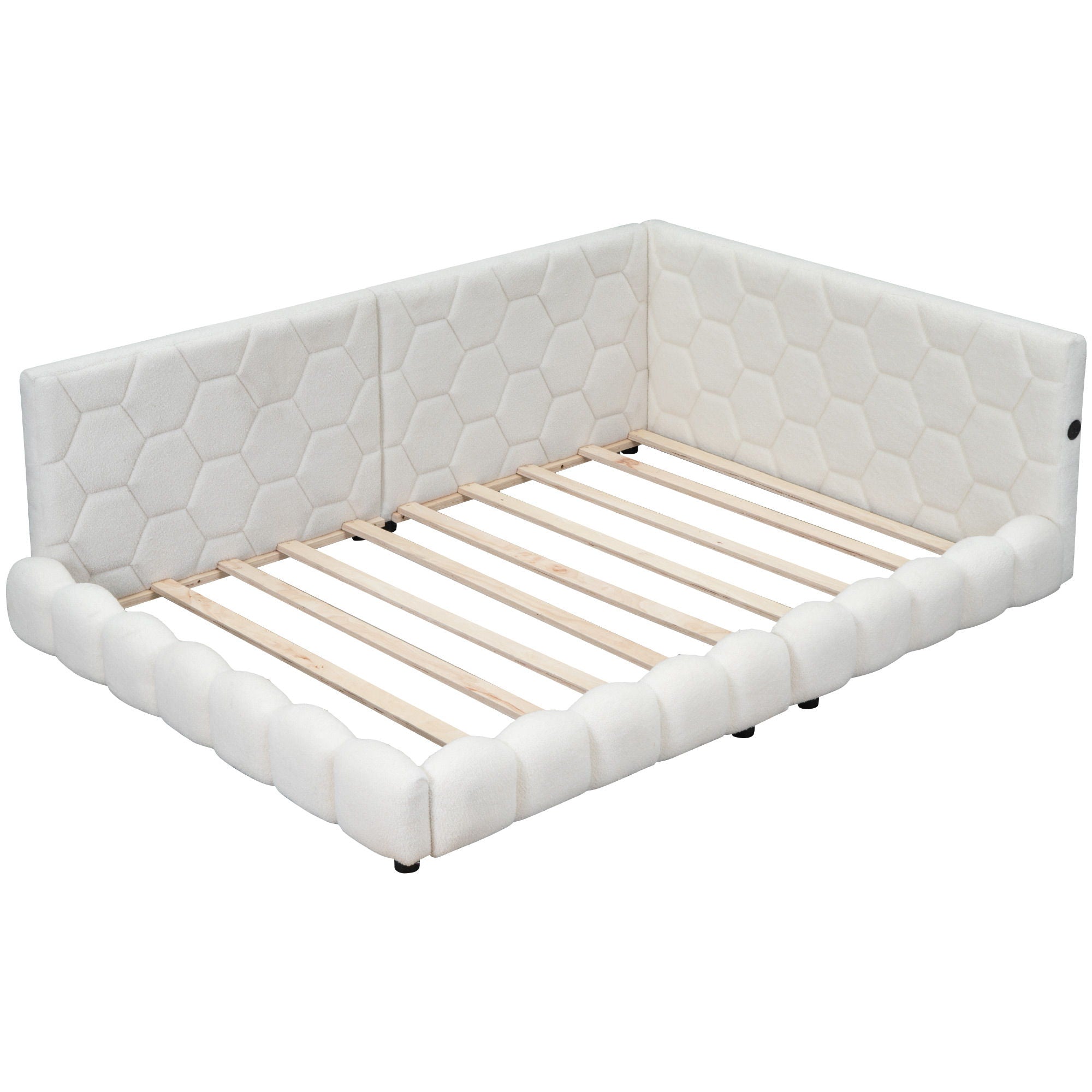 Upholstered Full Size Platform Bed With LED Belt And USB Ports - White