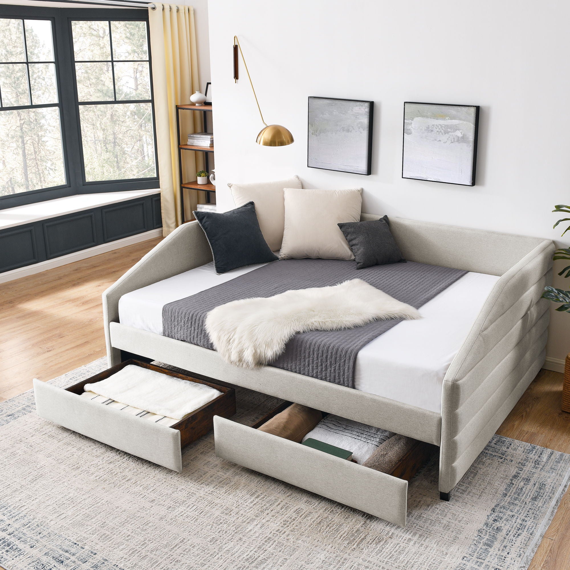 Elegant Daybed With Trundle Upholstered Tufted Sofa Bed