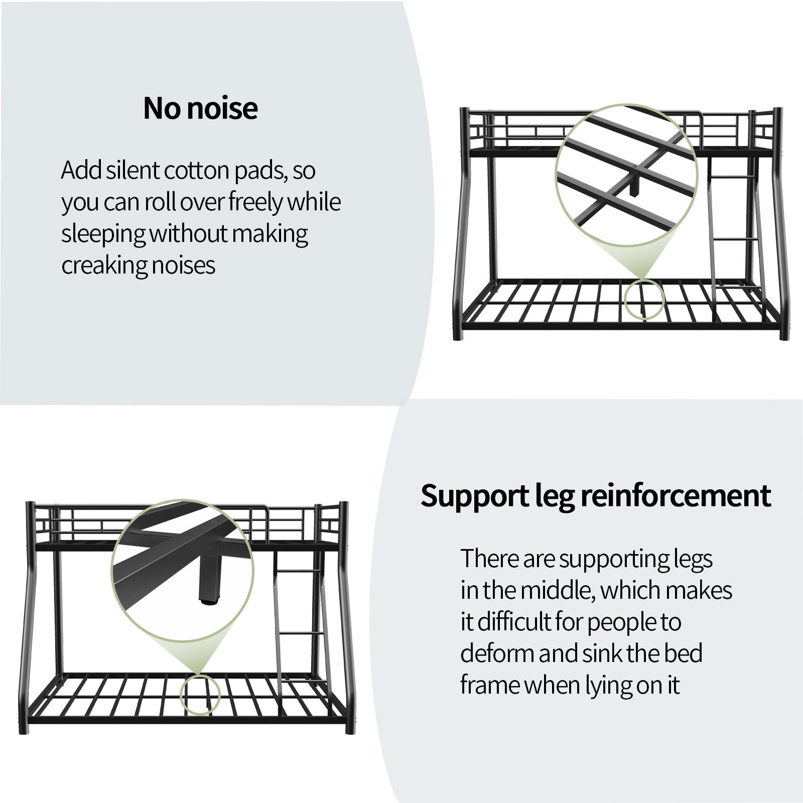 Bunk Bed Frame With Ladder And Guardrail, Heavy Duty Noise Free Design Metal Construction