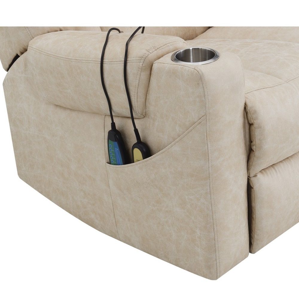 Nairi - Power Recliner With Lift & Heating & Massage - Ivory Leather Aire