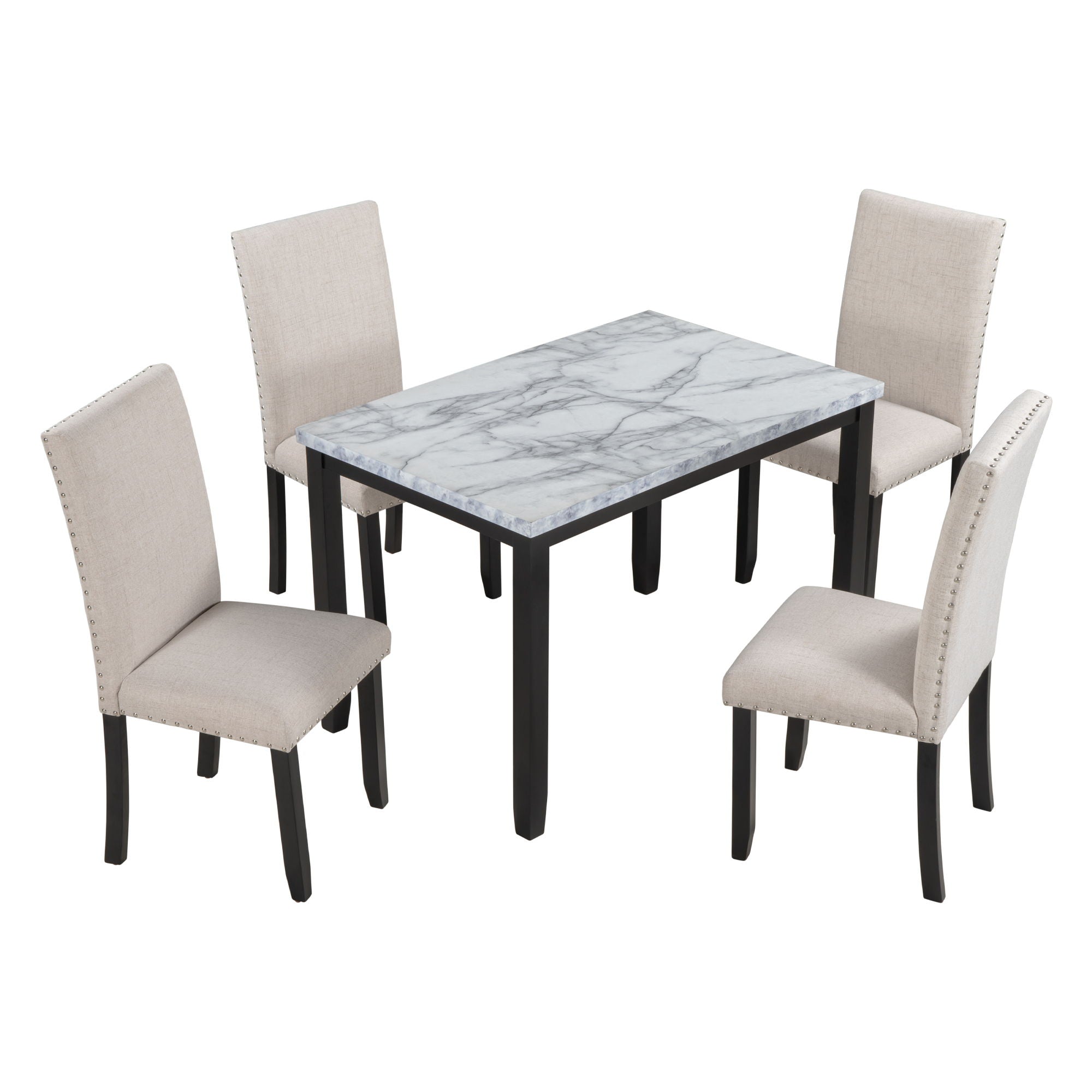 5 Piece Dining Set Table With 4 Thicken Cushion Dining Chairs - White / Beige / Black