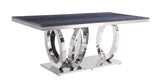 ACME Nasir - Dining Table - Gray Printed Faux Marble & Mirrored Silver Finish | Meri Furniture