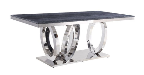 ACME Nasir - Dining Table - Gray Printed Faux Marble & Mirrored Silver Finish | Meri Furniture