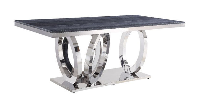 ACME Nasir - Dining Table - Gray Printed Faux Marble & Mirrored Silver Finish | Meri Furniture